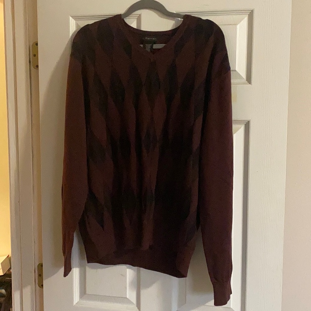 Men’s J Ferrar argyle burgundy/black long sleeve v-neck sweater-XXL